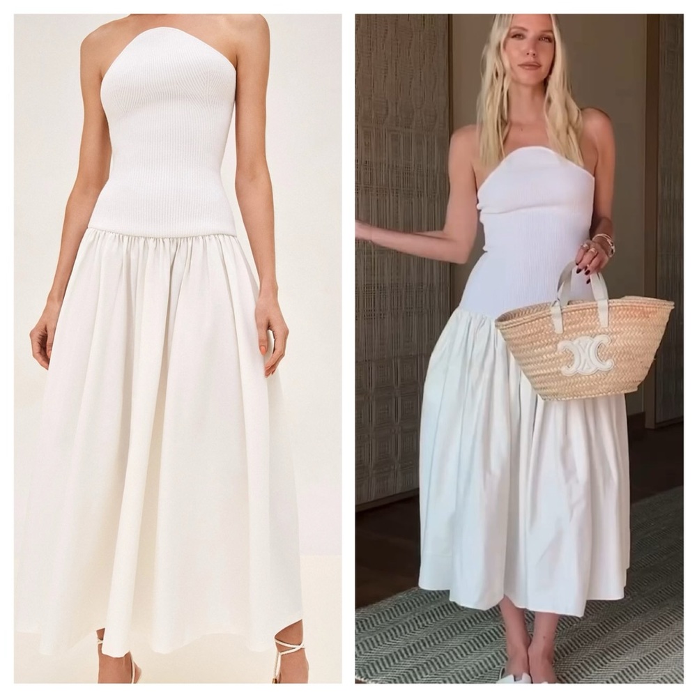 Alexis Midi Maxi Dress White Kamali Strapless Knit Drop Waist size S
